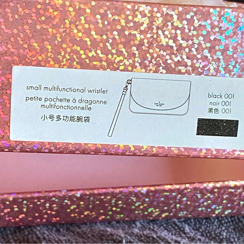 KATE SPADE NWT Joeley Multifunction Wristlet Wallet Black Sparkle Leather IN BOX